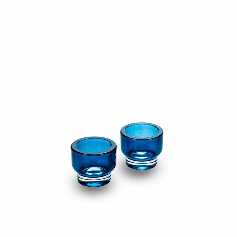 Set de 2 suporturi de lumanari Black Velvet Studio, sticla, albastru, 6,5 x 6,5 x 6,5 cm