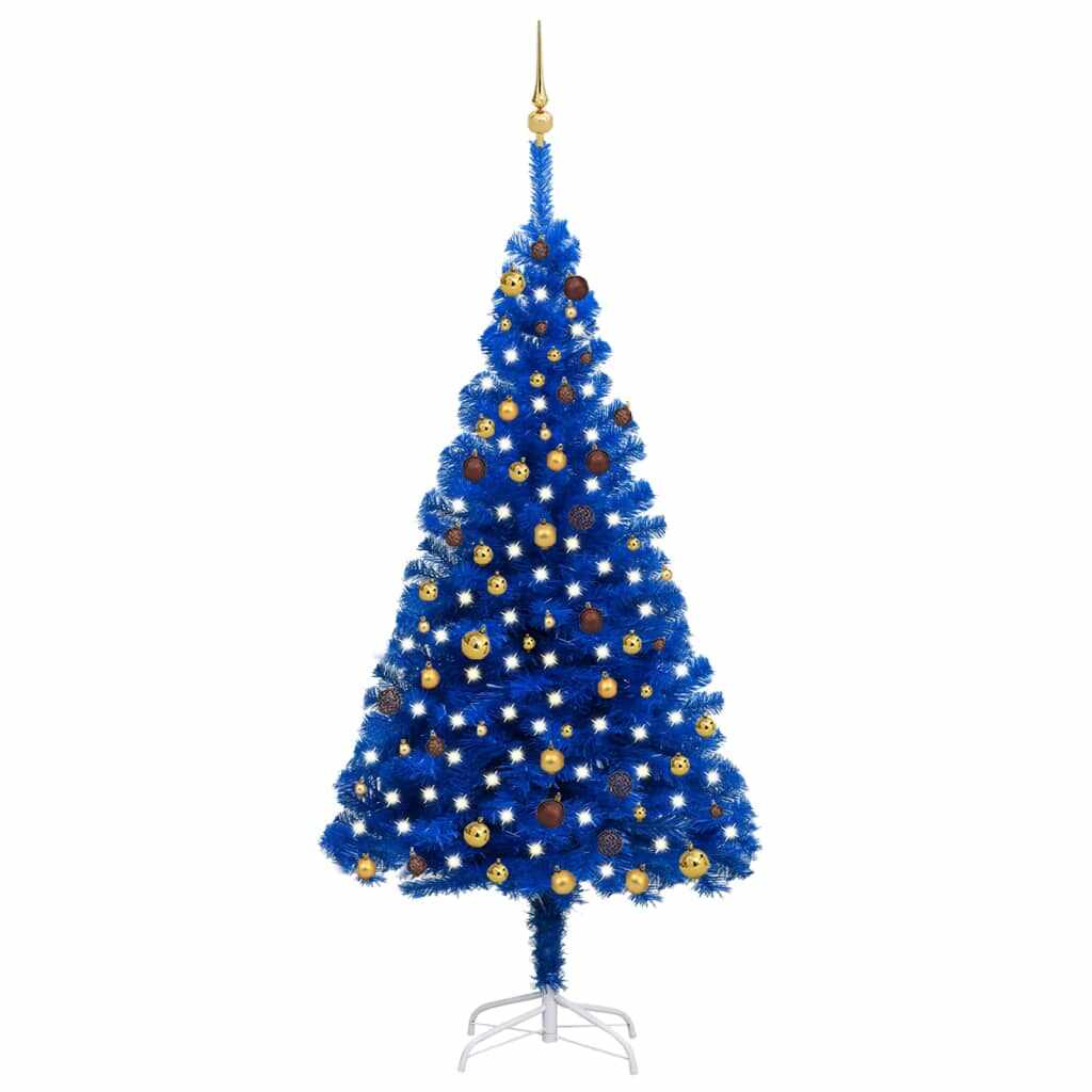 vidaXL Set pom Crăciun artificial LED&globuri albastru 210 cm PVC