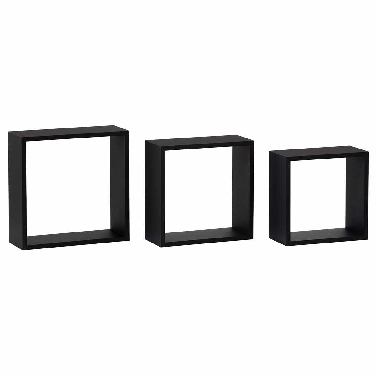 Etajeră de perete set 3 buc., negru mat,30 x 11,7, 27 x 11,7, 24 x 11,7 cm