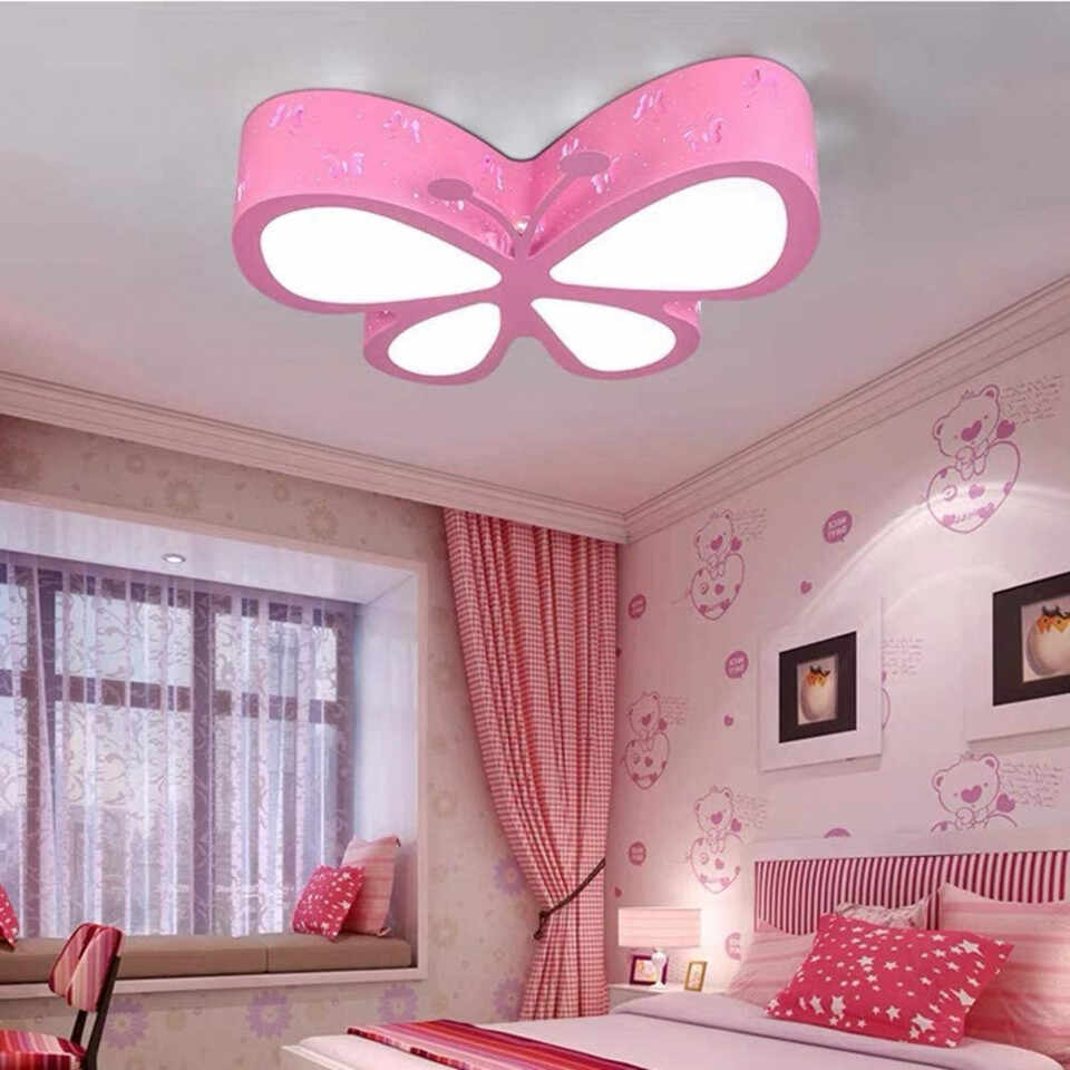 Plafoniera Hbvan, LED, model fluture, metal/acril, roz, 50 x 40 x 10 cm
