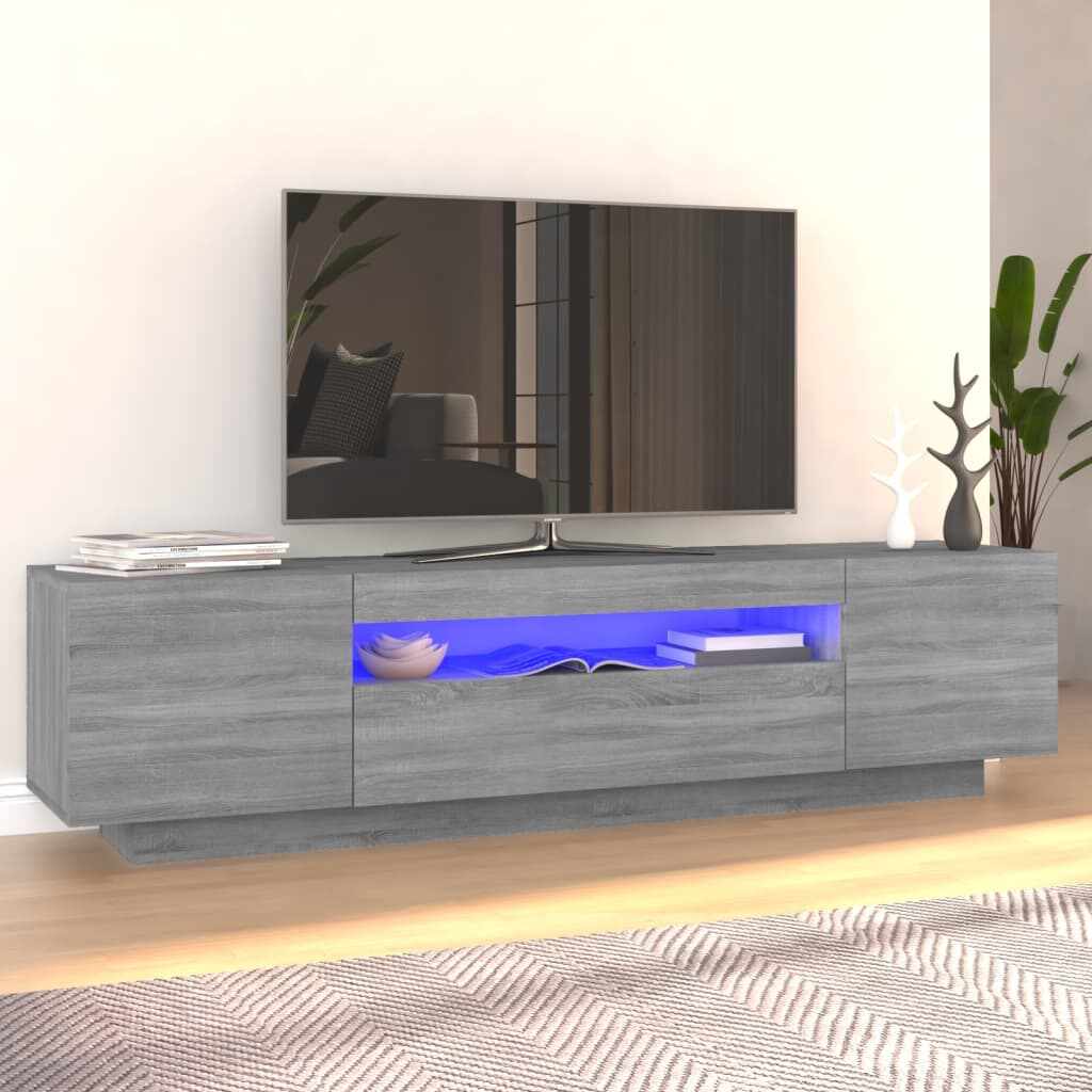 vidaXL Comodă TV cu lumini LED, gri sonoma, 160x35x40 cm