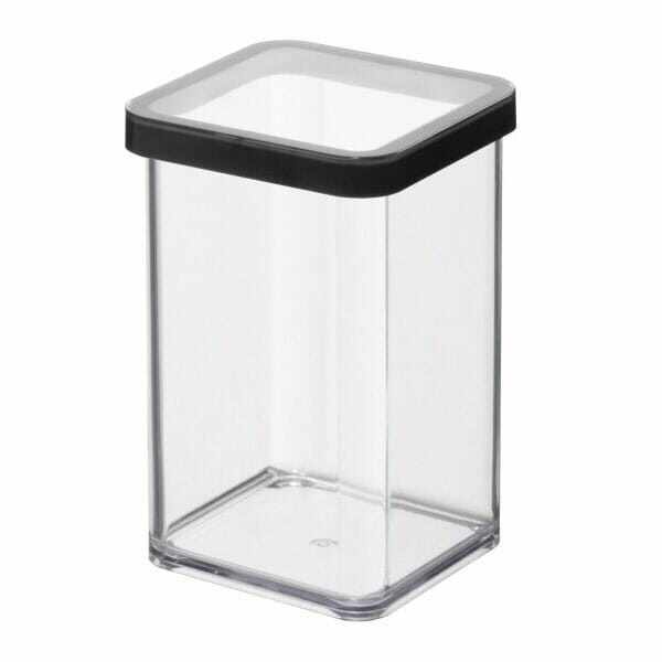 Cutie depozitare plastic patrata transparenta cu capac negru Rotho Loft 1 L