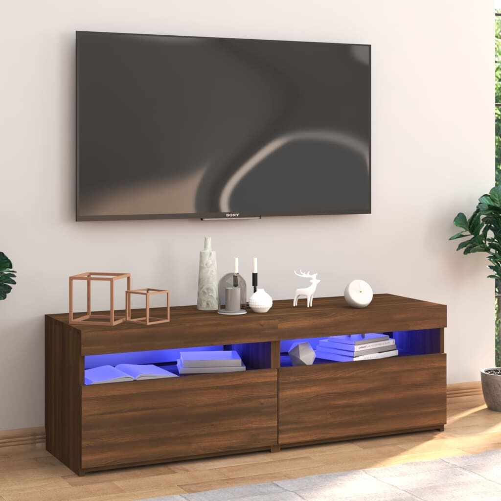 vidaXL Comodă TV cu lumini LED, stejar maro, 120x35x40 cm