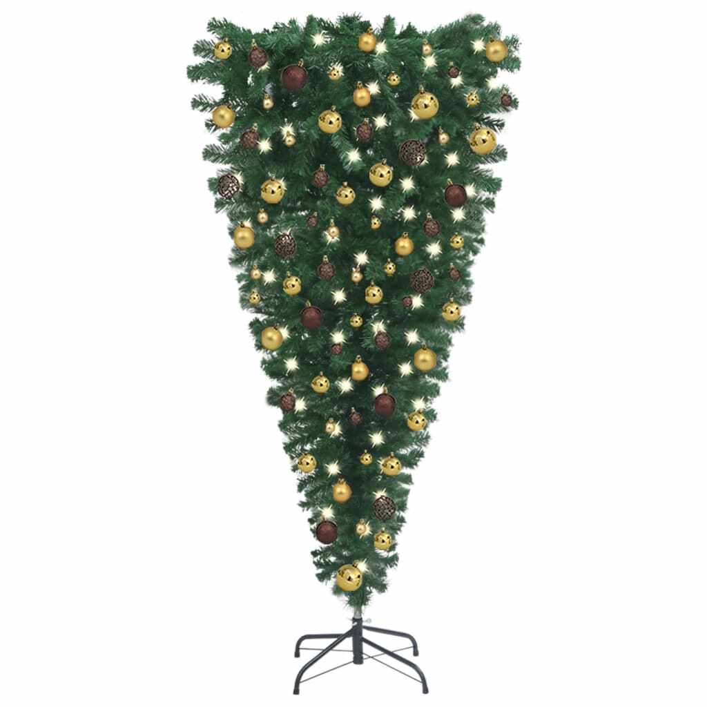 vidaXL Brad de Crăciun artificial inversat LED-uri & globuri, 210 cm