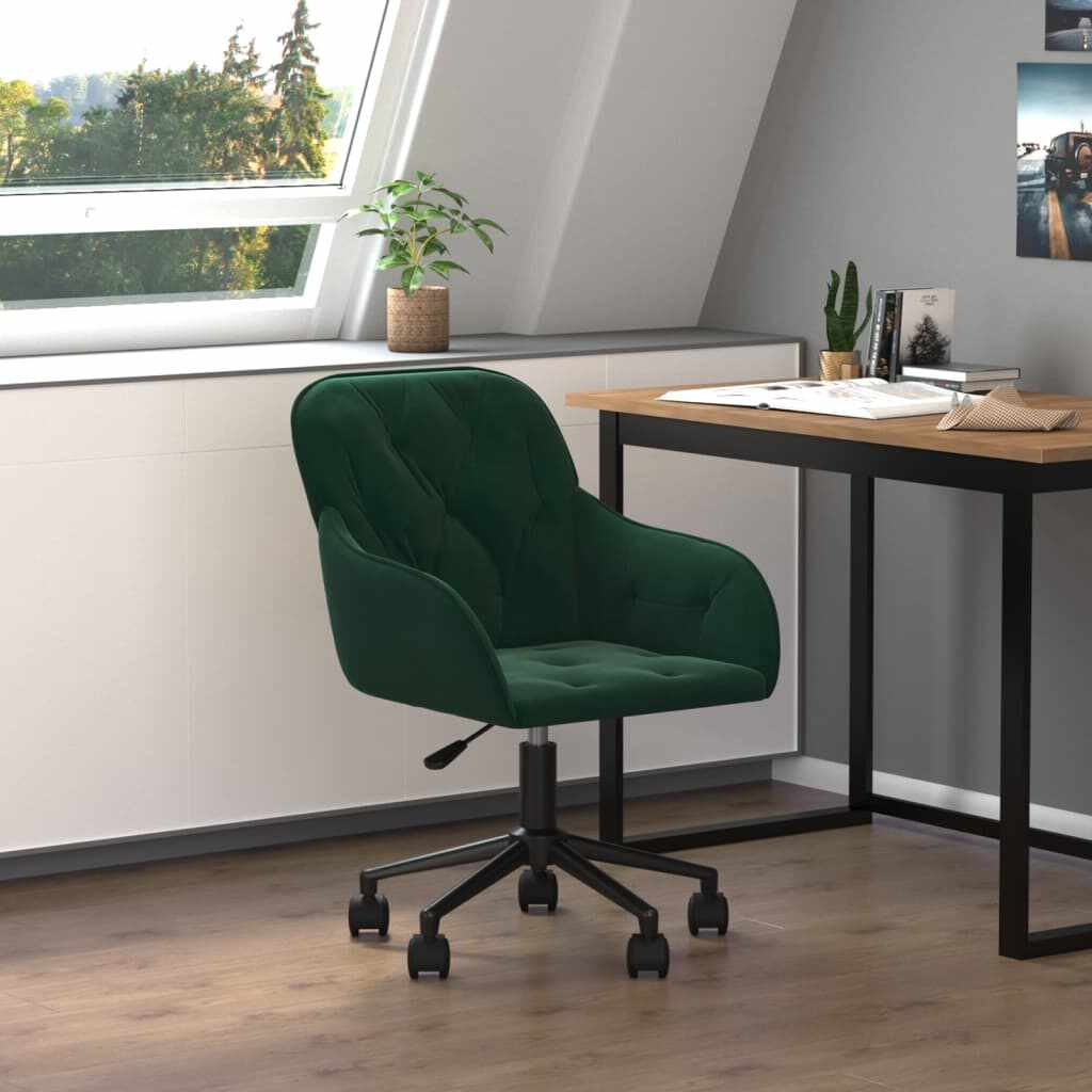 vidaXL Scaun de birou pivotant, verde închis, catifea