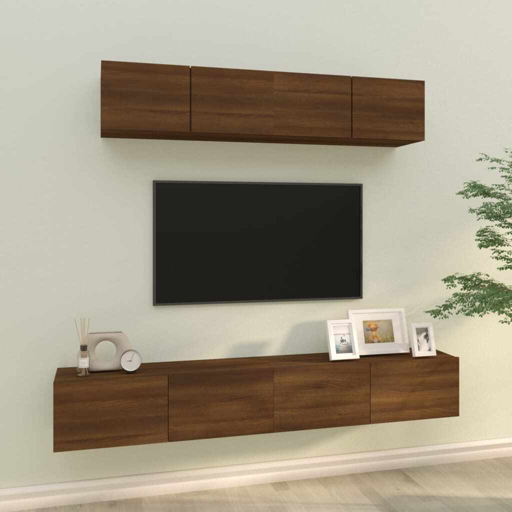 vidaXL Set comodă TV, 4 piese, stejar maro, lemn prelucrat