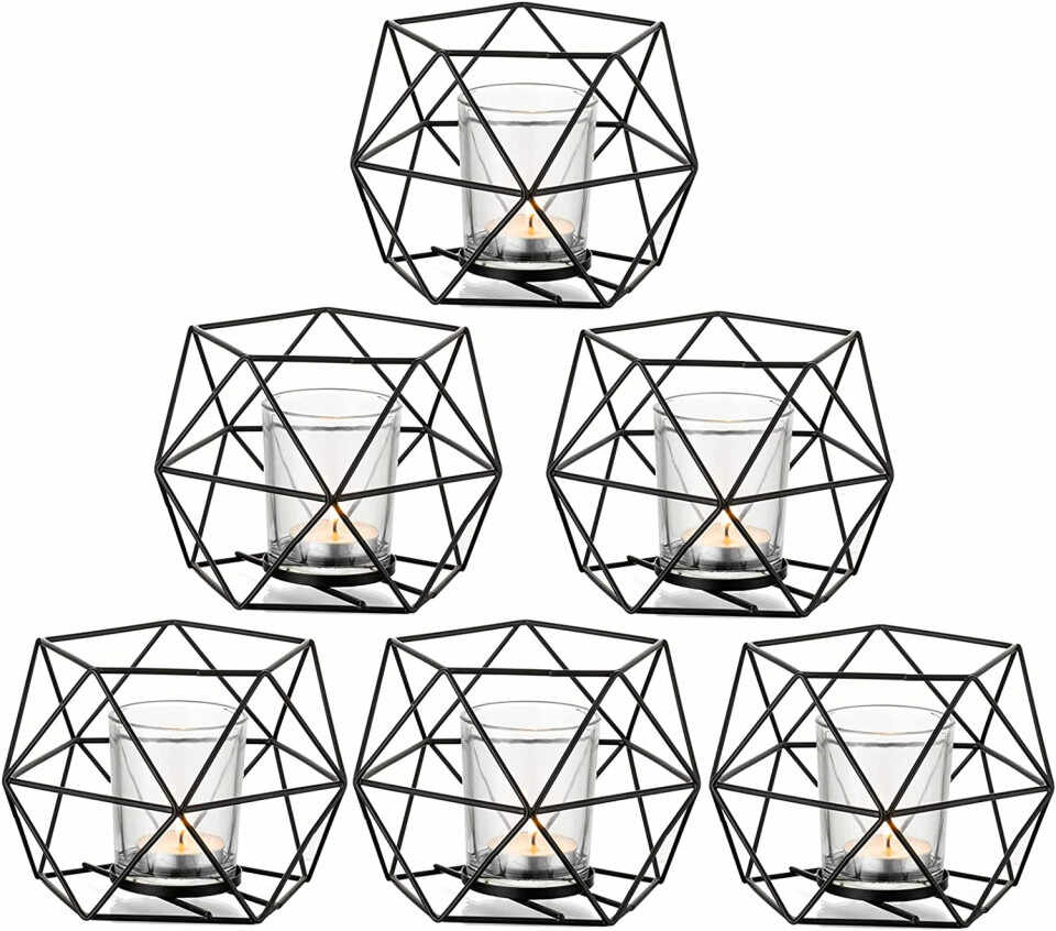 Set de 6 suporturi pentru lumanari Romadedi, metal/sticla, negru, 12 x 10 cm