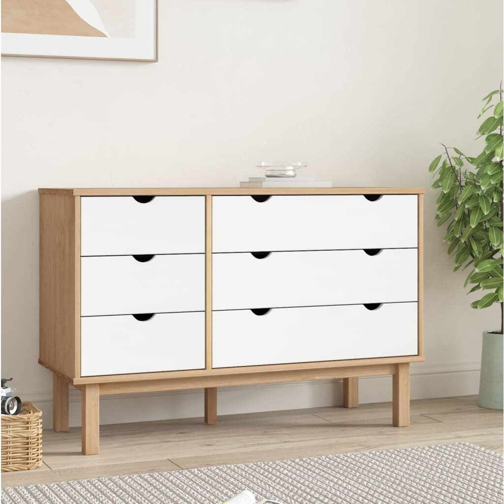 vidaXL Comodă cu sertar, maro și alb, 113,5x39,5x73 cm, lemn masiv pin