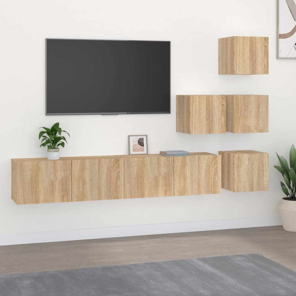 vidaXL Dulap TV montat pe perete, stejar sonoma, lemn prelucrat