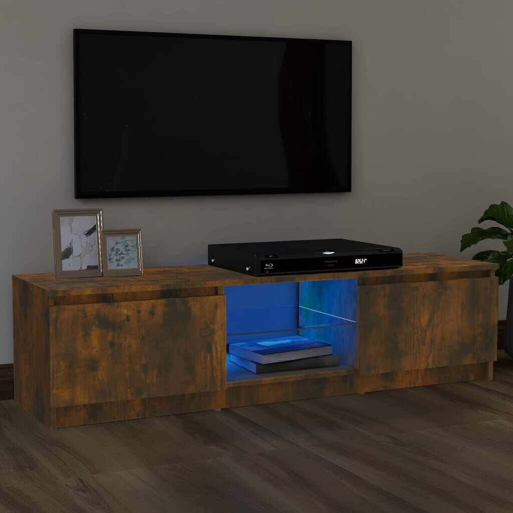 vidaXL Comodă TV cu lumini LED, stejar fumuriu, 120x30x35,5 cm