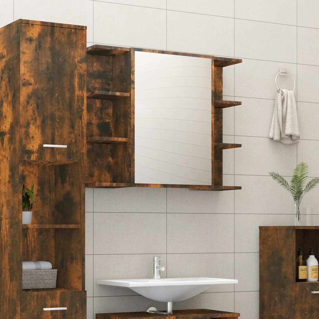 vidaXL Dulap baie cu oglindă stejar fumuriu 80x20,5x64cm lemn compozit