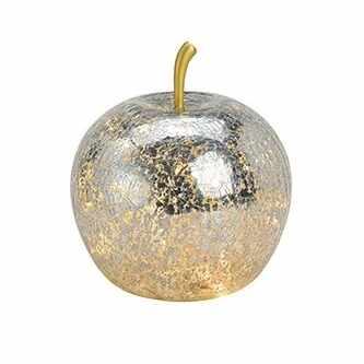 Decoratiune Silver Apple din sticla cu 20 LED 17 cm