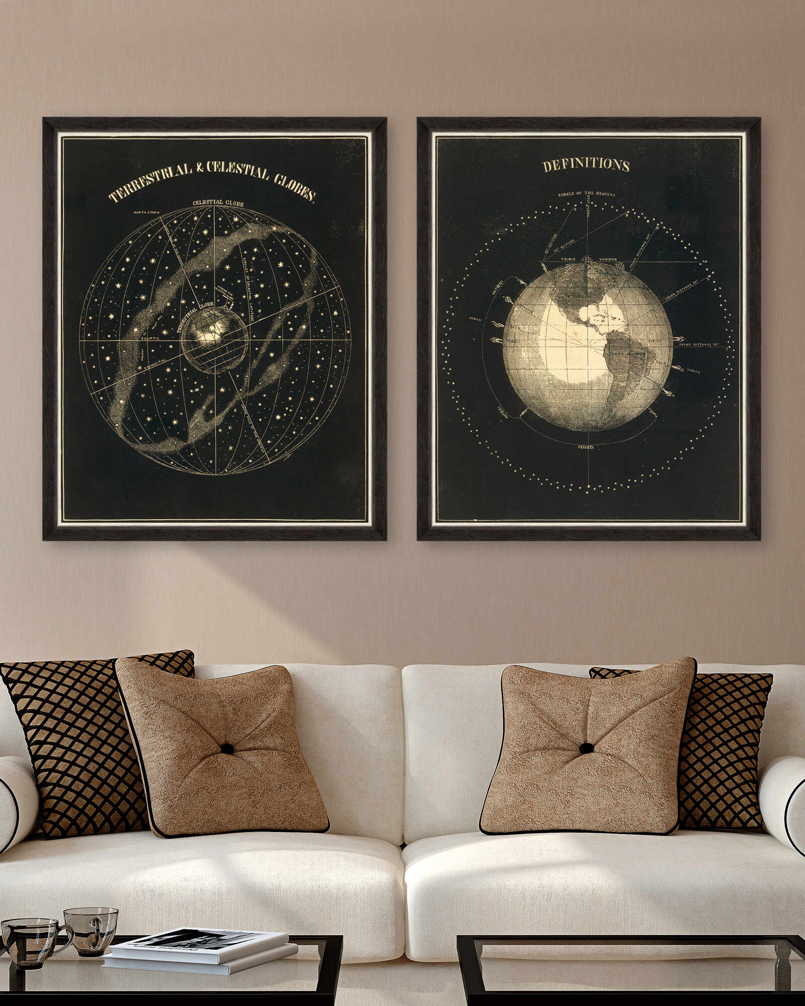 Tablou 2 piese Framed Art Terrestrial and Celestial Globes