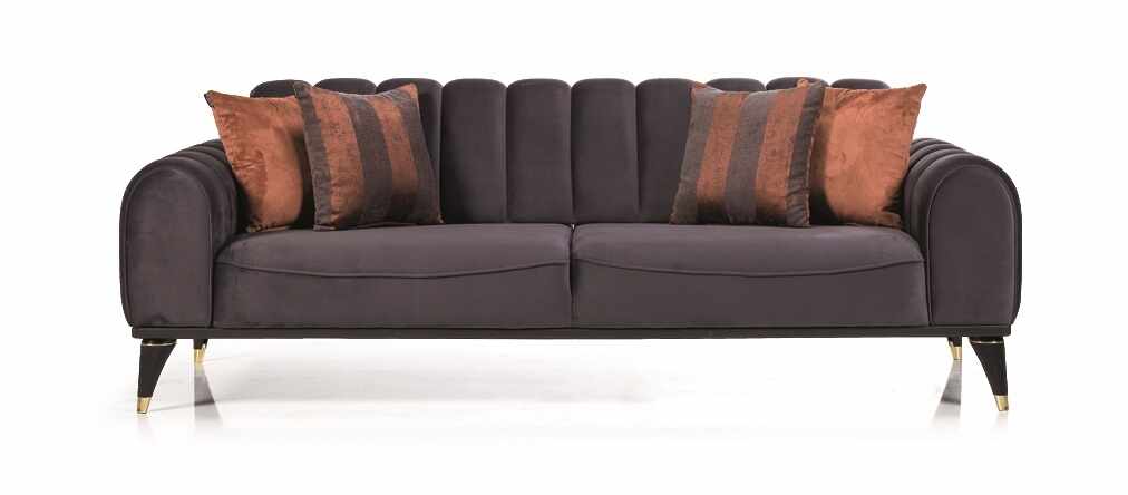 Canapea tapitata cu stofa, 3 locuri, cu functie sleep pentru 1 persoana Linda Gri inchis K2, l228xA100xH83 cm