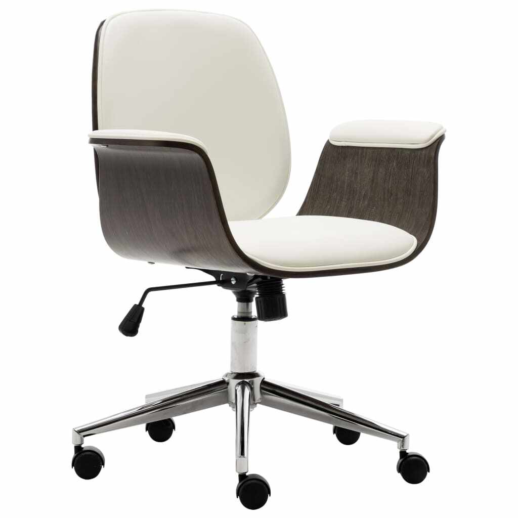 vidaXL Scaun de birou, alb, lemn curbat și piele ecologică