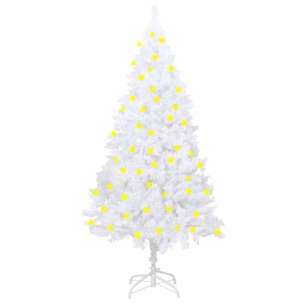 vidaXL Brad de Crăciun artificial cu LED&ramuri groase, alb, 180 cm