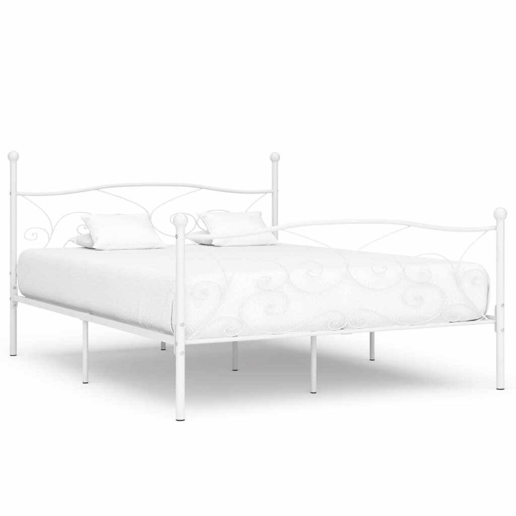 vidaXL Cadru de pat cu bază din șipci, alb, 180 x 200 cm, metal