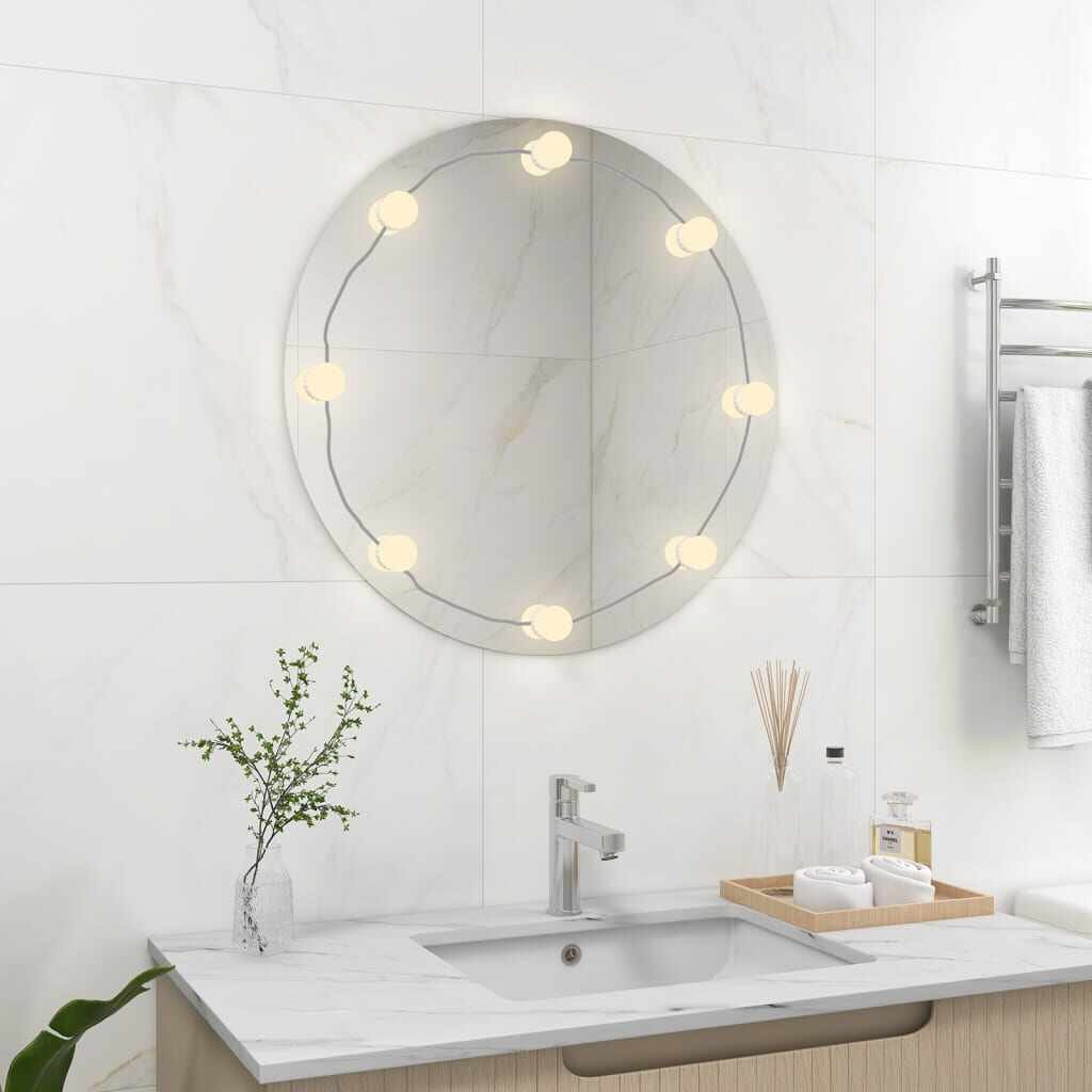 vidaXL Oglindă de perete cu lumini LED, sticlă, rotundă