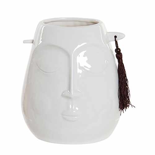 Vaza Tribal Face din ceramica alba 16 cm