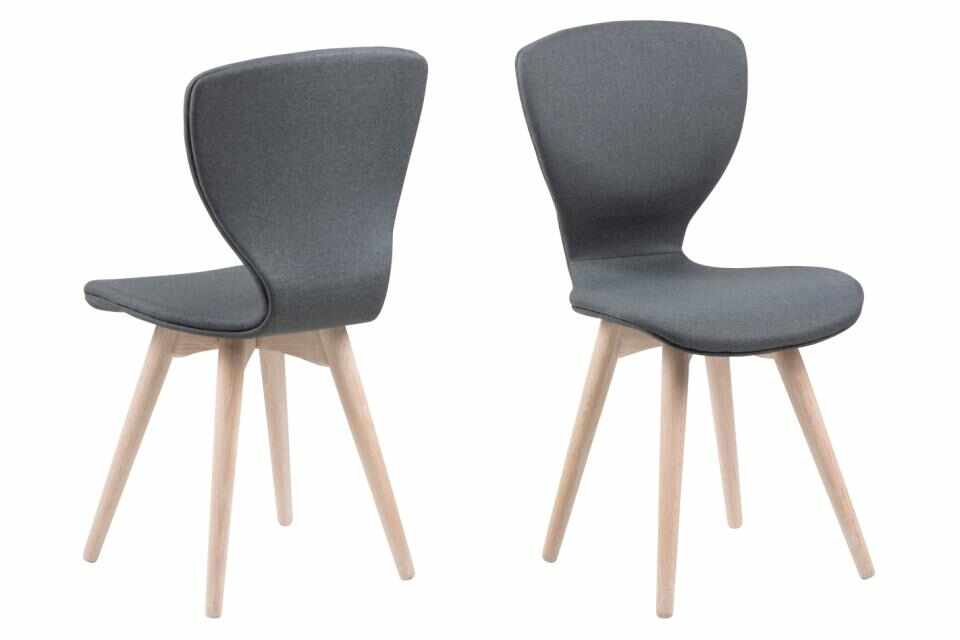Set 2 scaune tapitate cu stofa si picioare din lemn Gongli Gri Inchis / Stejar, l44xA49xH87 cm