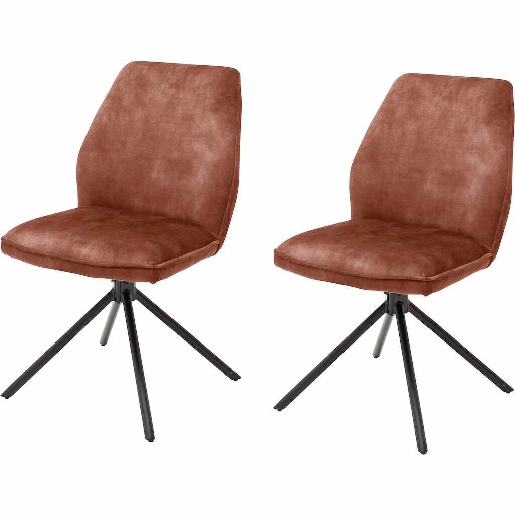 Set 2 scaune rotative tapitate cu stofa si picioare metalice, Ottawa Ruginiu / Negru, l54xA64x89 cm