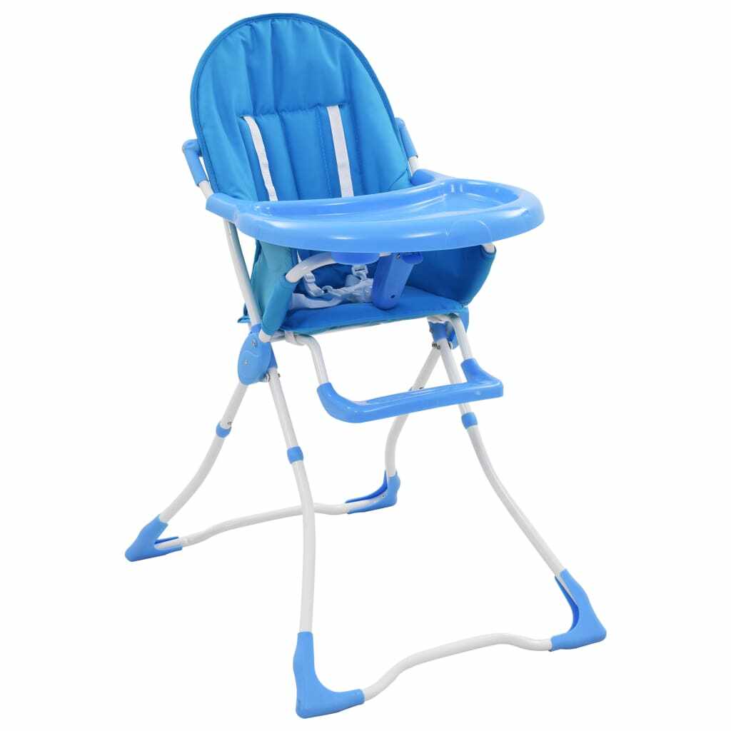 vidaXL Scaun de masă înalt pentru copii, albastru și alb 