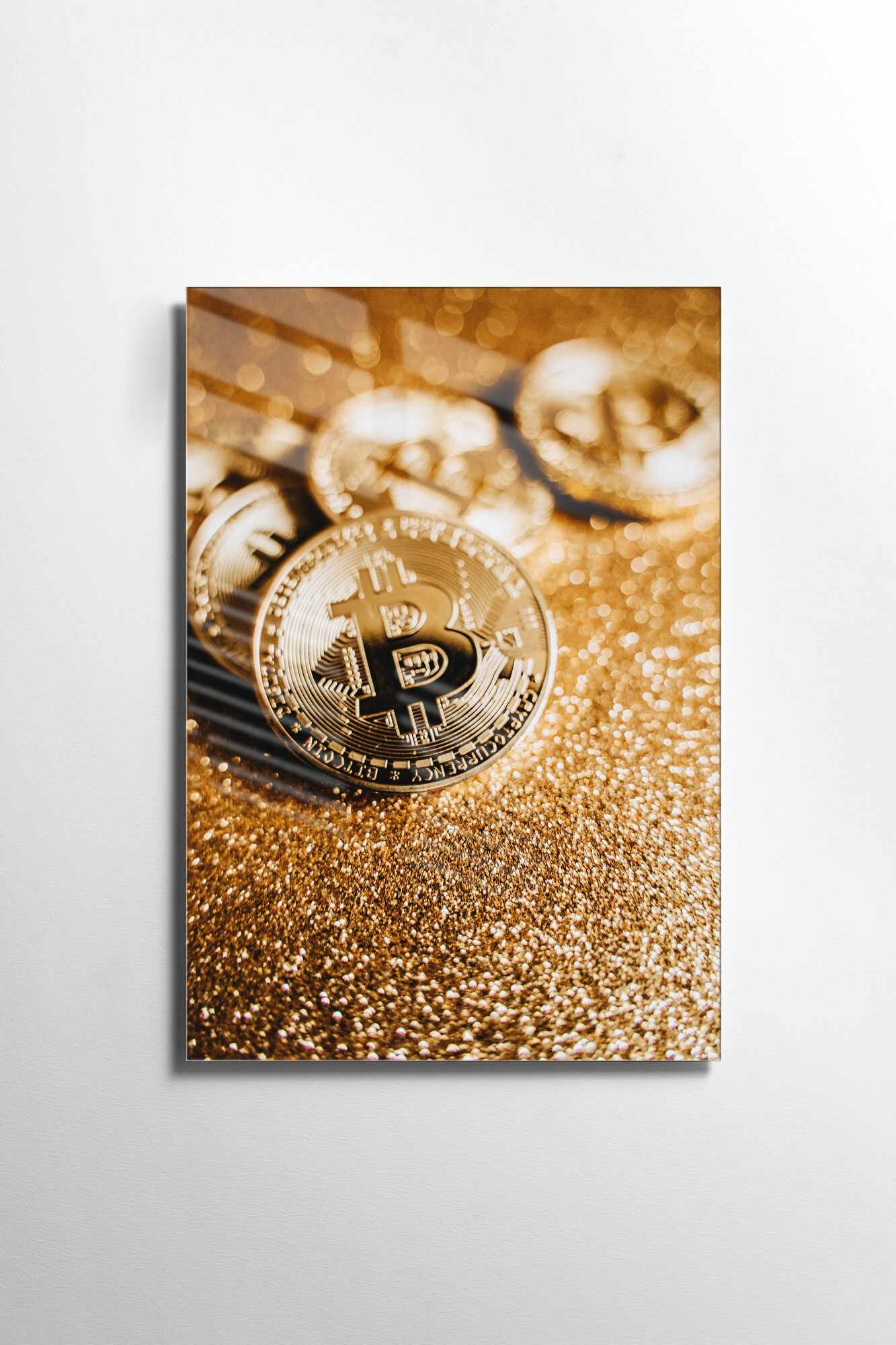 Tablou Sticla Bitcoin 1130 Auriu, 30 x 45 cm