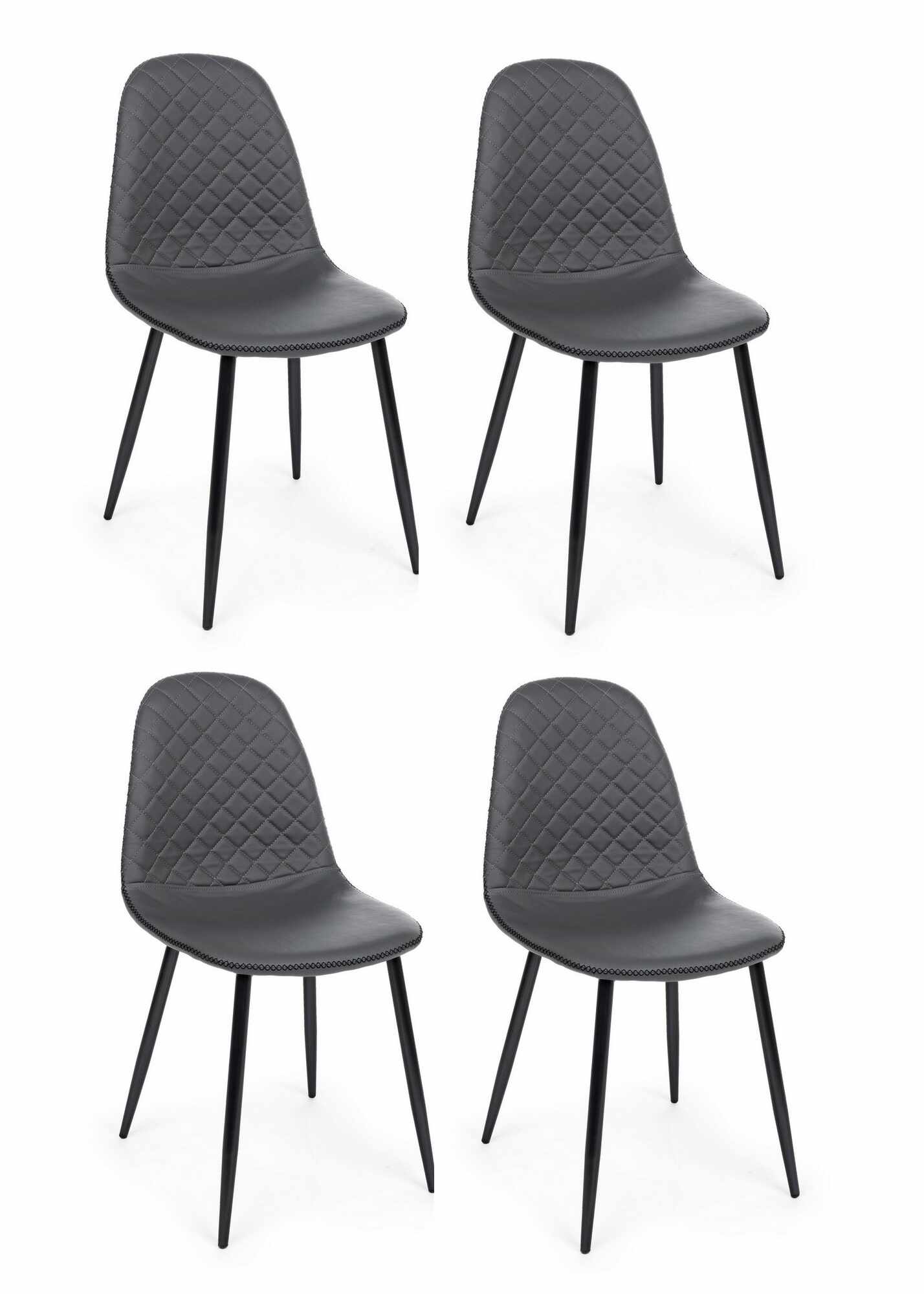 Set 4 scaune tapitate cu piele ecologica si picioare metalice Amanda Gri Inchis / Negru, l45xA54xH87 cm