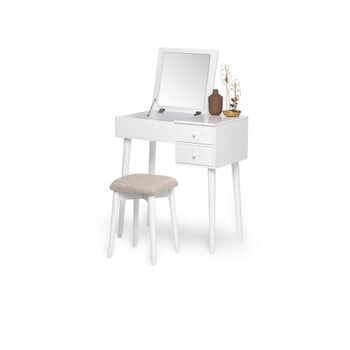 Masă de toaletă cu oglindă, 2 sertare și scaun și Chez Ro Beauty, alb
