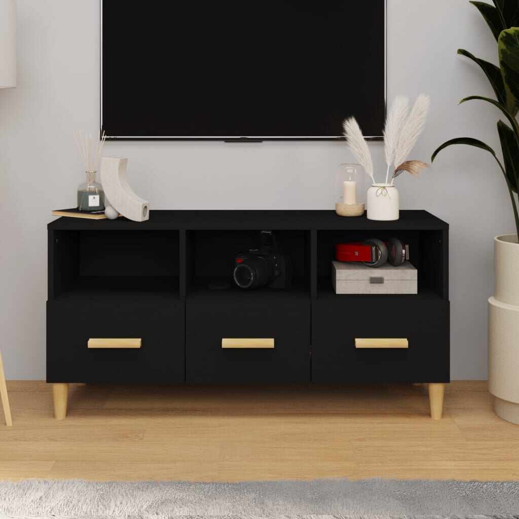 vidaXL Comodă TV, negru, 102x36x50 cm, lemn compozit
