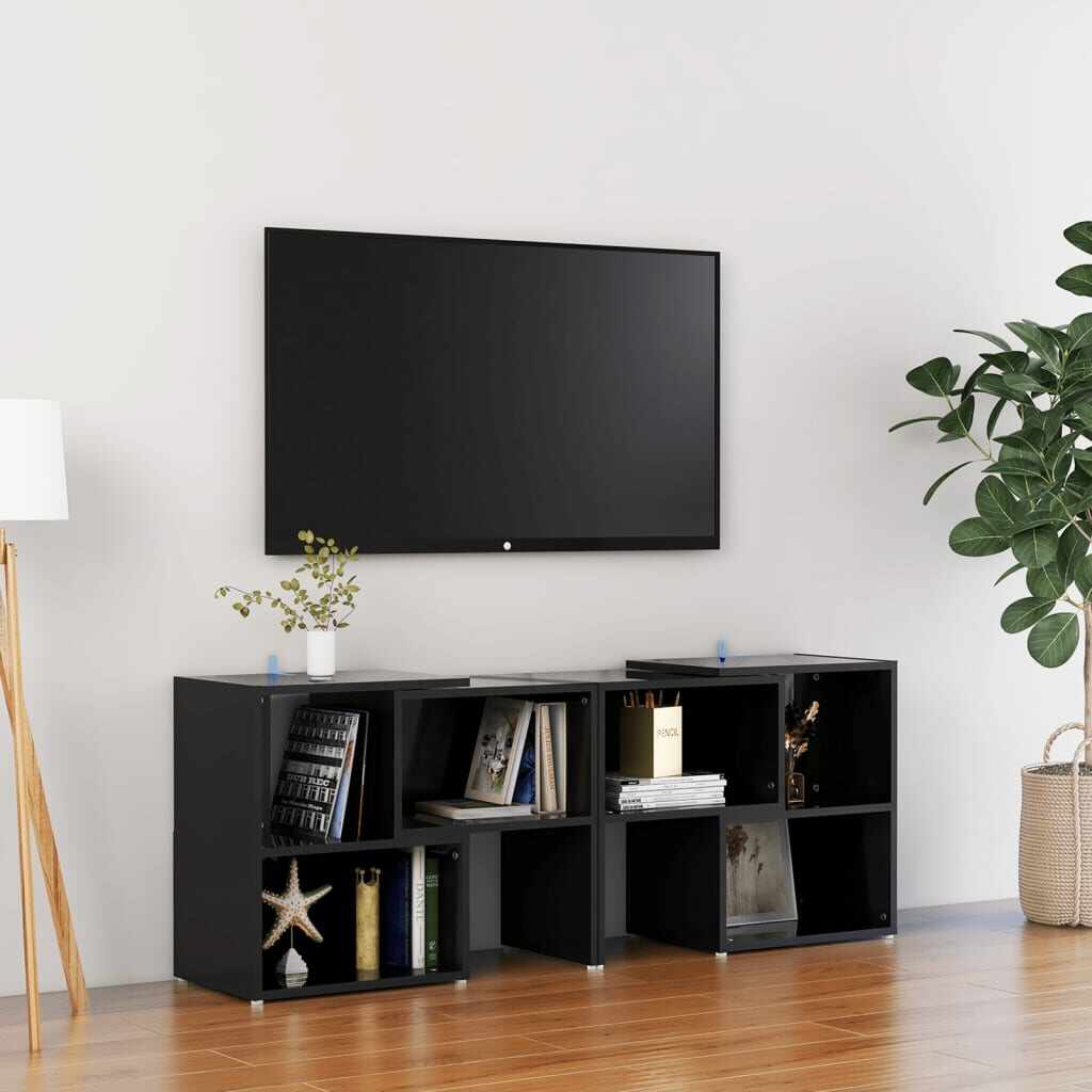 vidaXL Comodă TV, negru extralucios, 104x30x52 cm, PAL
