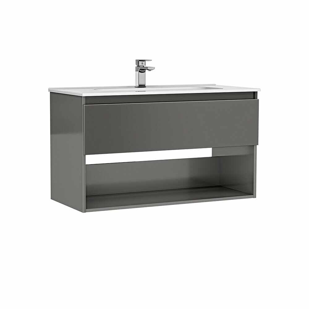 Set dulap baza suspendat Gala Daily antracit 1 sertar cu lavoar 100 cm