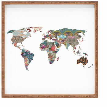 Tavă decorativă din lemn Map, 40 x 40 cm