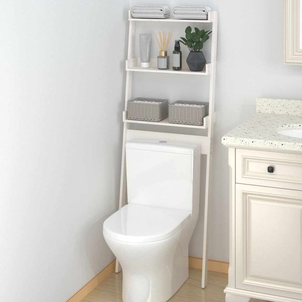 vidaXL Raft de toaletă, alb, 63,5x32x179 cm, lemn masiv de pin