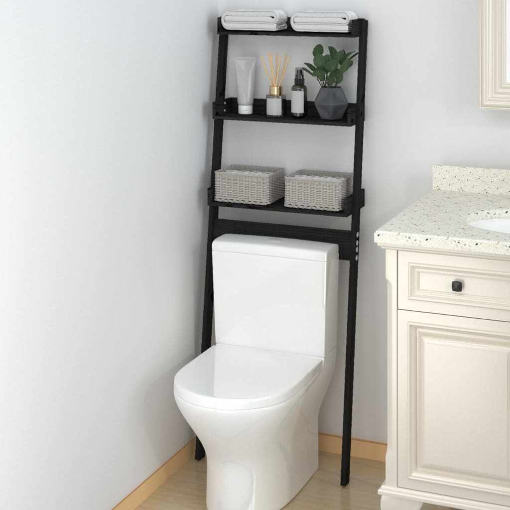 vidaXL Raft de toaletă, negru, 63,5x32x179 cm, lemn masiv de pin