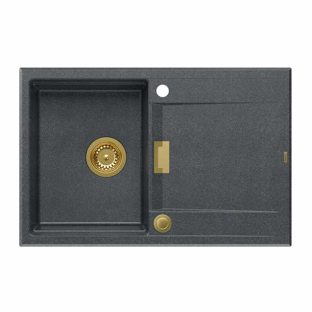 Chiuveta compozit Quadron Unique Oven negru diamant - auriu 76x50 cm