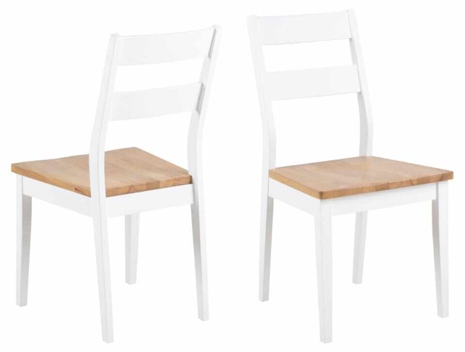 Set 2 scaune din lemn de cauciuc Derry Alb / Stejar, l48xA51,5xH90 cm