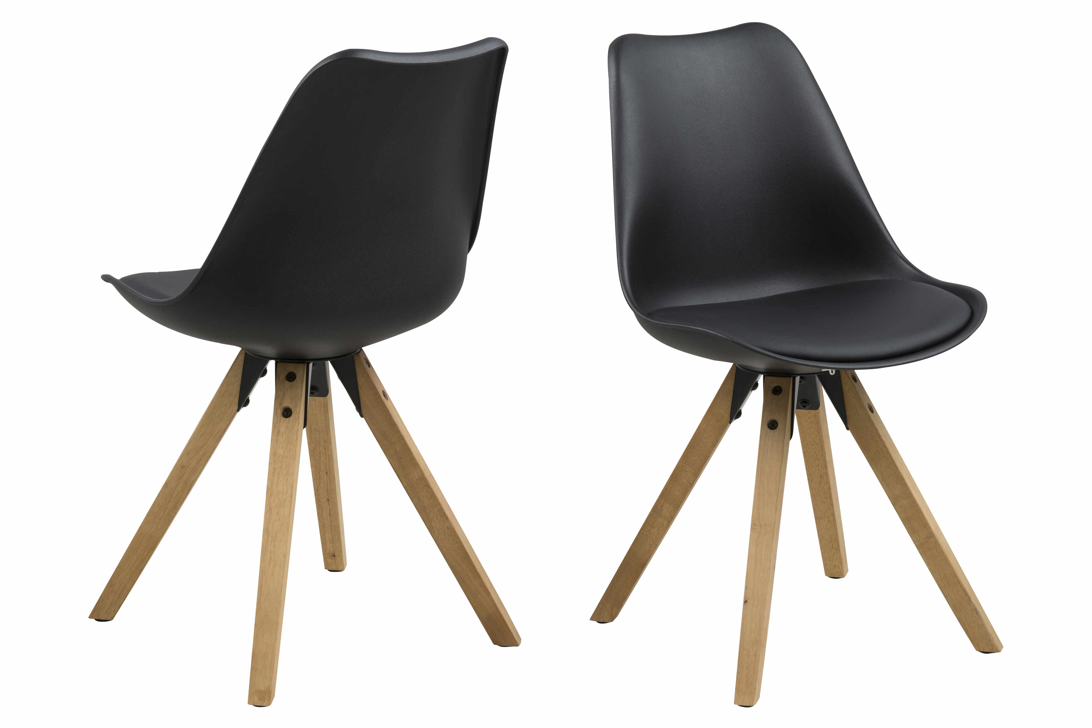 Set 2 scaune tapitate cu piele ecologica Dima Black/Oak