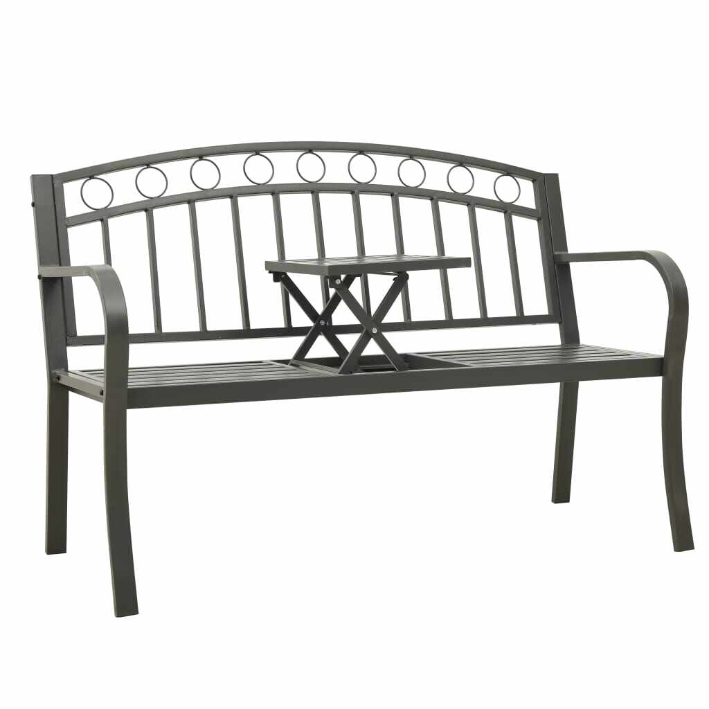 vidaXL Bancă de grădină cu masă, gri, 120 cm, oțel