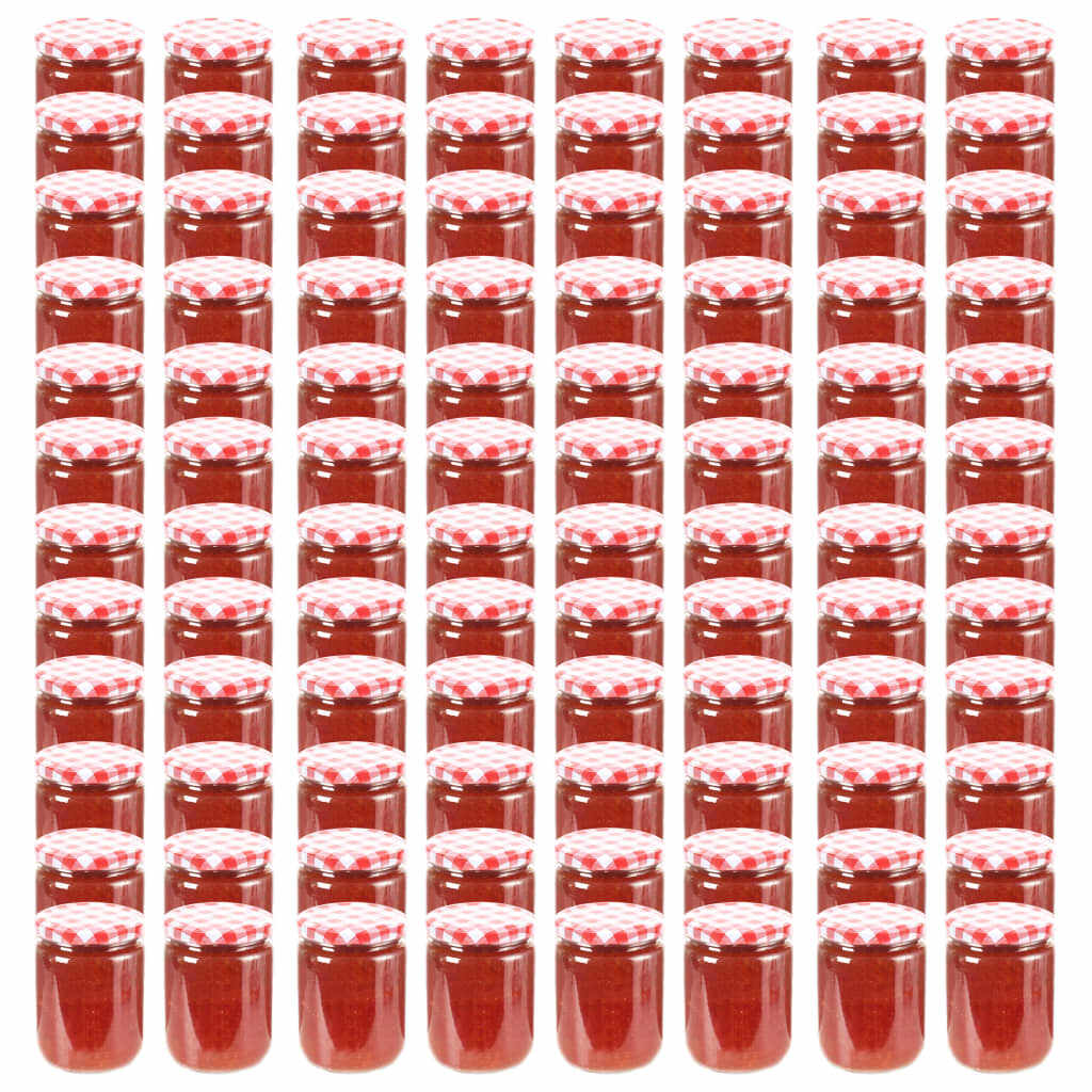 vidaXL Borcane de sticlă pentru gem capace alb & roșu 96 buc. 230 ml 
