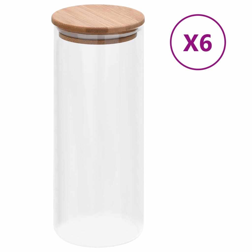vidaXL Borcane din sticlă depozitare, capac de bambus, 6 buc., 1000 ml