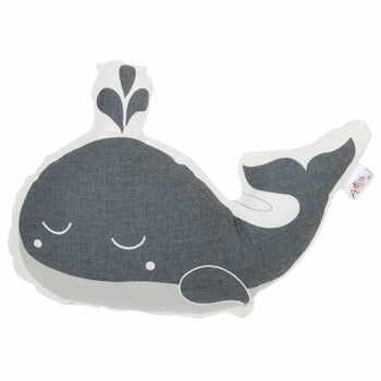 Pernă din amestec de bumbac pentru copii Apolena Pillow Toy Whale, 35 x 24 cm, gri