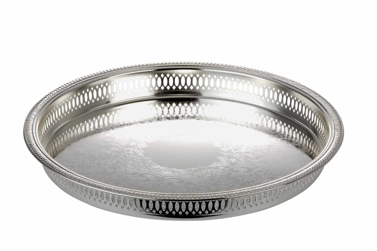 Tava pentru servire, din metal argintat, Embossed Round Argintiu, Ø28xH3 cm