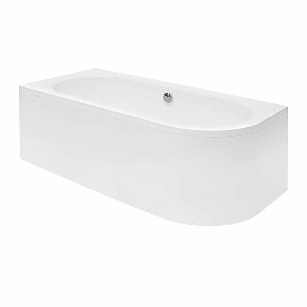 Cada asimetrica Besco Avita 160x75 cm alb lucios cu montaj stanga