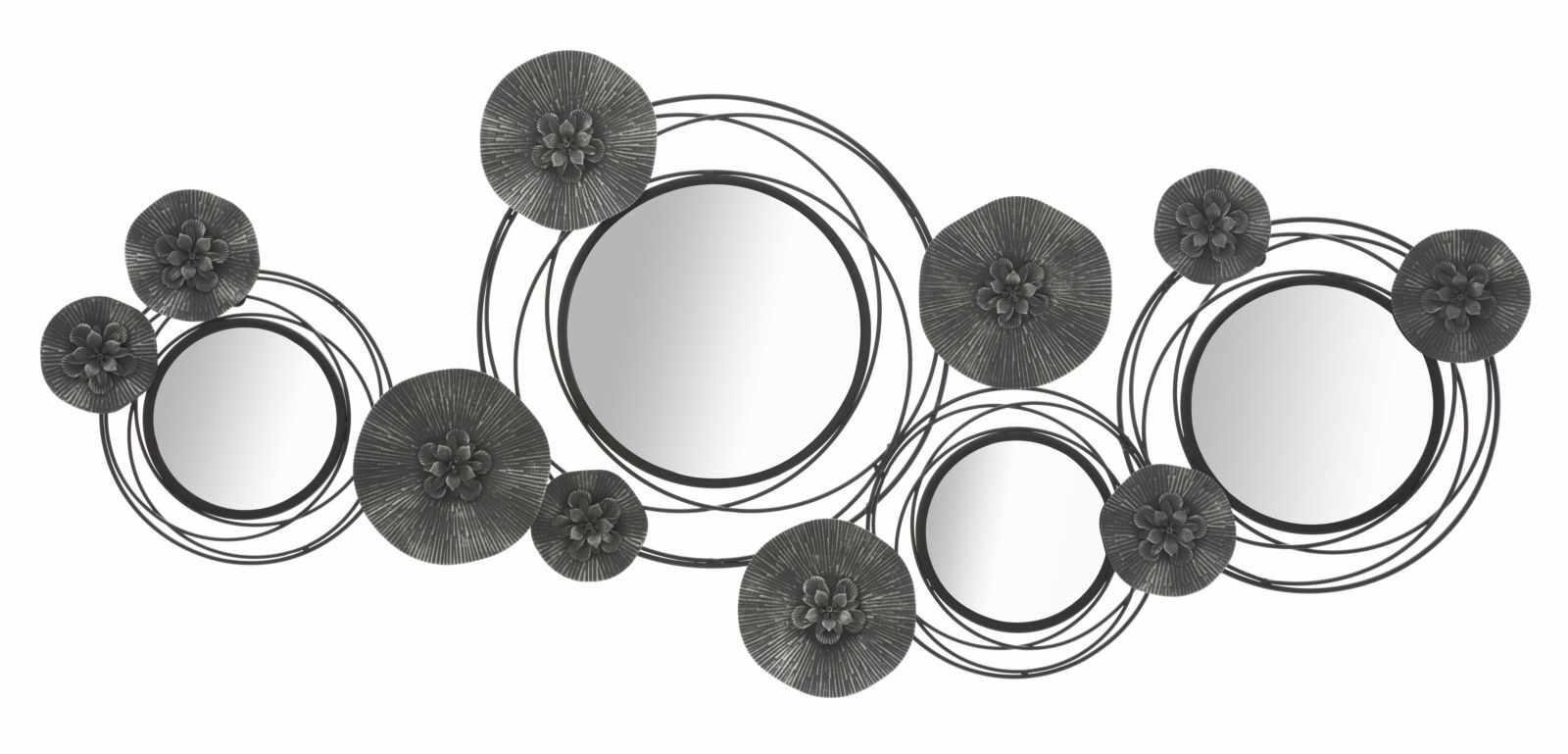 Decoratiune metalica de perete, cu oglinda, Dark Round Negru / Gri, l117xA5,5xH49 cm