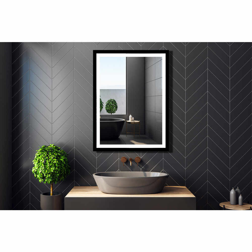 Oglinda cu iluminare Led Venti Luxled negru 60 cm x 80 cm