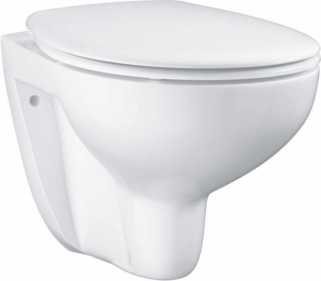 Set vas wc suspendat Grohe Bau Ceramic Rimless si capac detasabil cu inchidere lenta