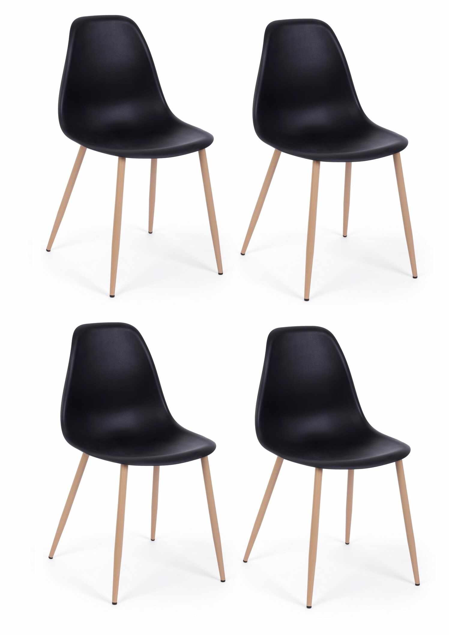 Set 4 scaune din plastic cu picioare metalice Mandy Negru / Natural, l53xA46xH82 cm