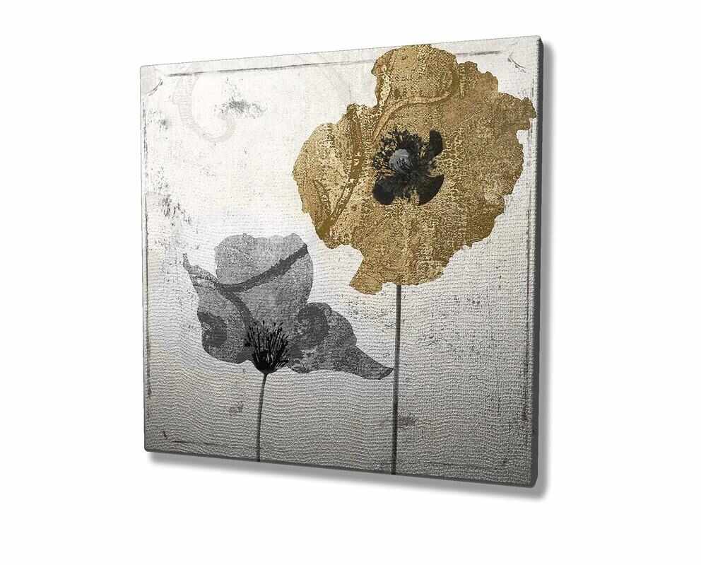 Tablou Canvas Klarc Poppy Flowers KC142 Auriu / Argintiu, 45 x 45 cm