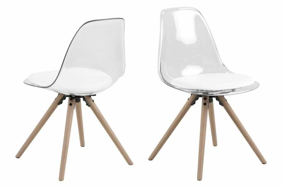 Set 4 scaune din plastic si picioare din lemn Hanning Alb, l47xA53xH81,5 cm